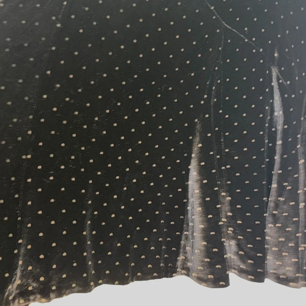 MARC JACOBS Vintage Black Velvet W/Silver Polka Dot Midi Skirt Silk Blend Y2K 10